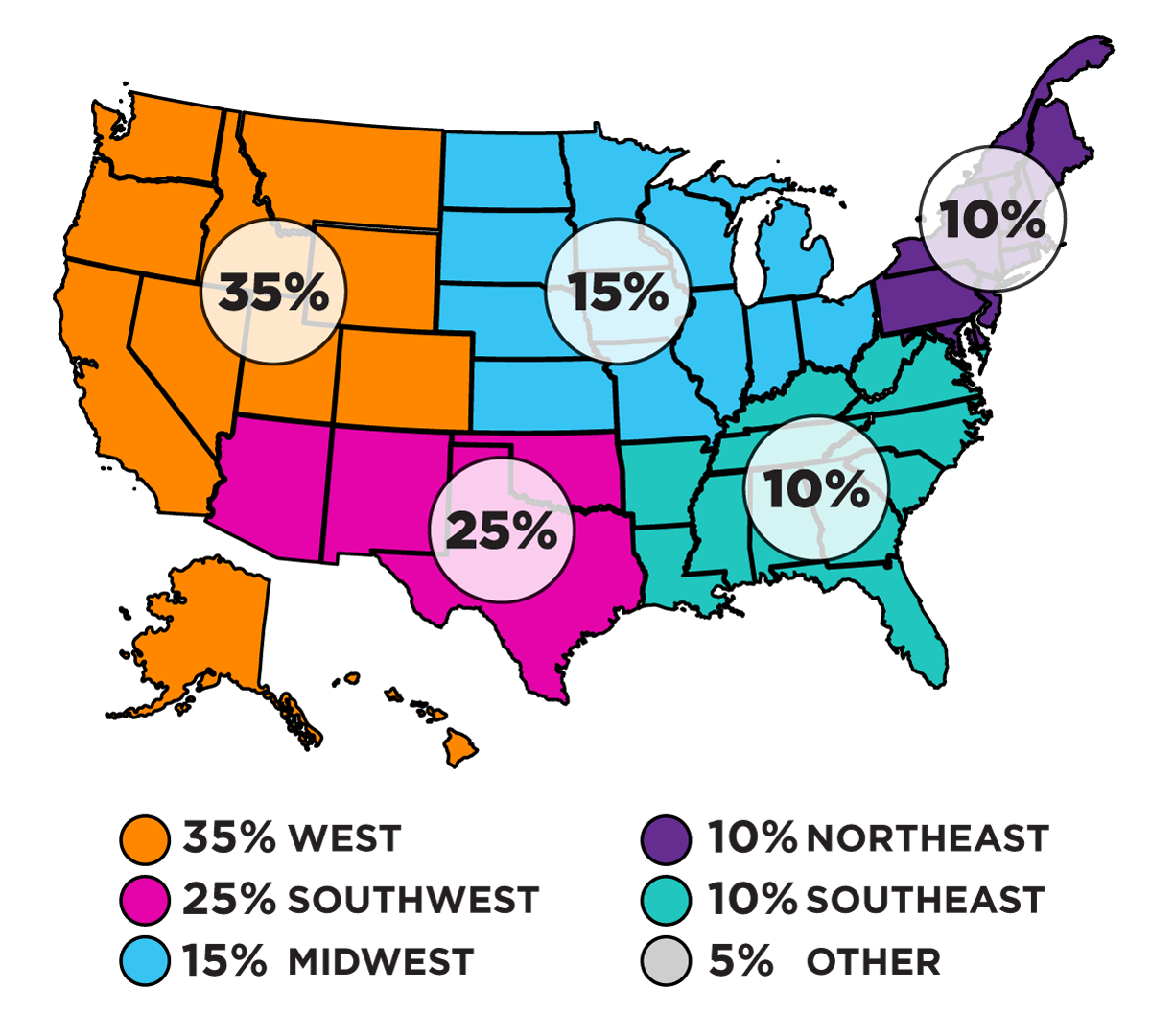 A map indicating the geographicl distribution of AOCS attendees.